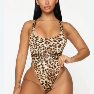 Fashion Nova Brown Tan One Piece Swimsuit High-Cut
